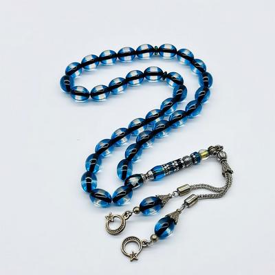 Nakkaş İmemeli Mavi Sürmeli Toz Sıkma Kehribar Tesbih