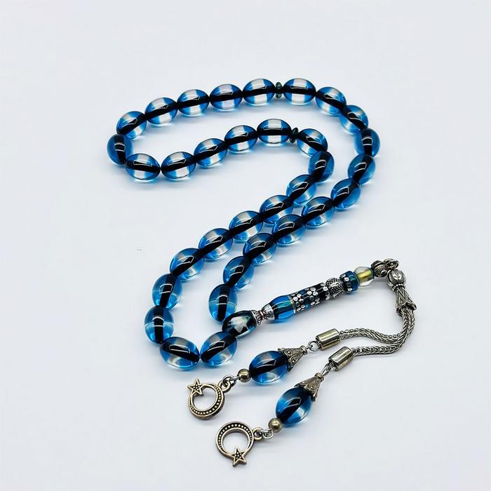 Nakkaş İmemeli Mavi Sürmeli Toz Sıkma Kehribar Tesbih