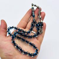 Nakkaş İmemeli Mavi Sürmeli Toz Sıkma Kehribar Tesbih