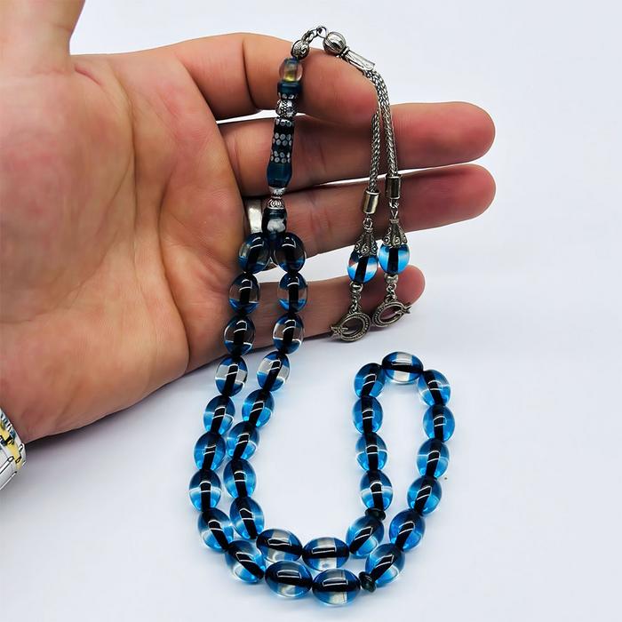 Nakkaş İmemeli Mavi Sürmeli Toz Sıkma Kehribar Tesbih