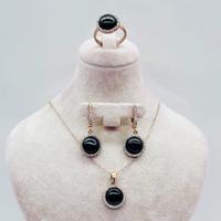 Oltu Taşı İşçilikli 925 Ayar Gümüş Kolye Küpe Yüzük Set