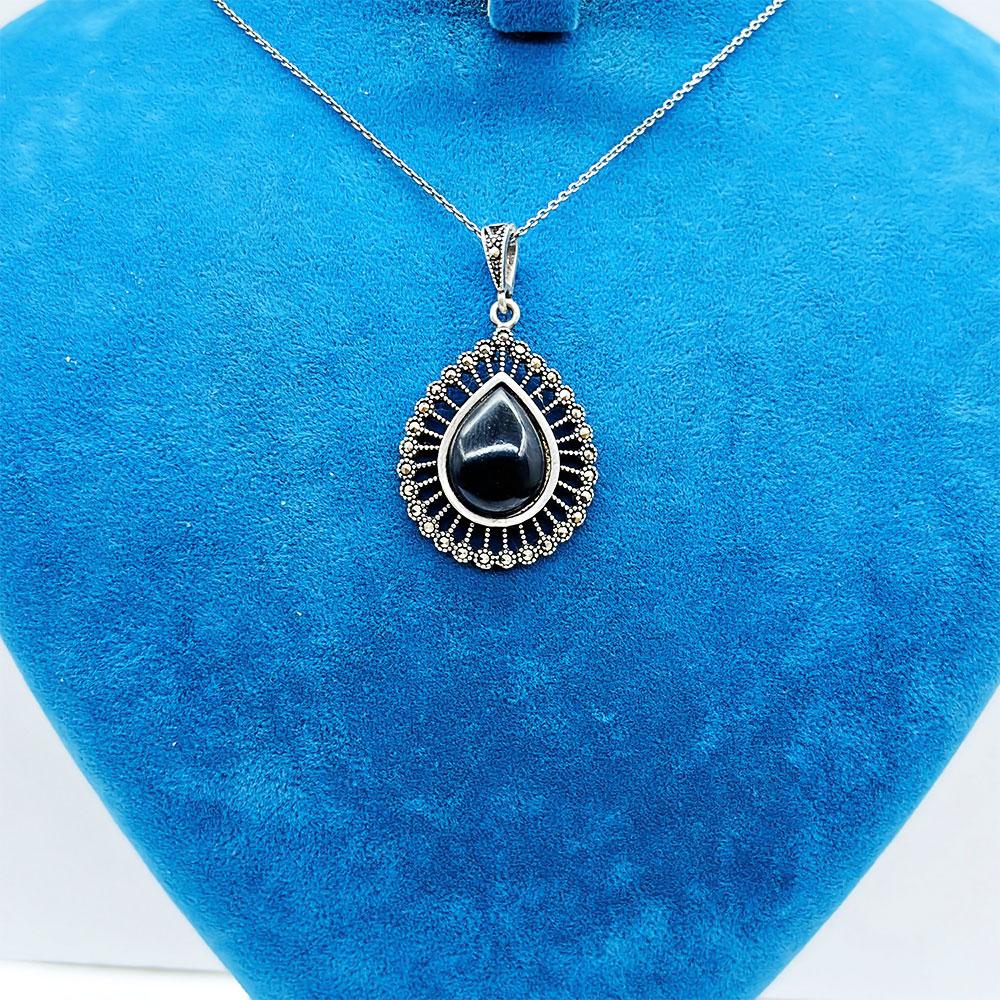 Oltu Stone Crafted 925 K Silver Necklace
