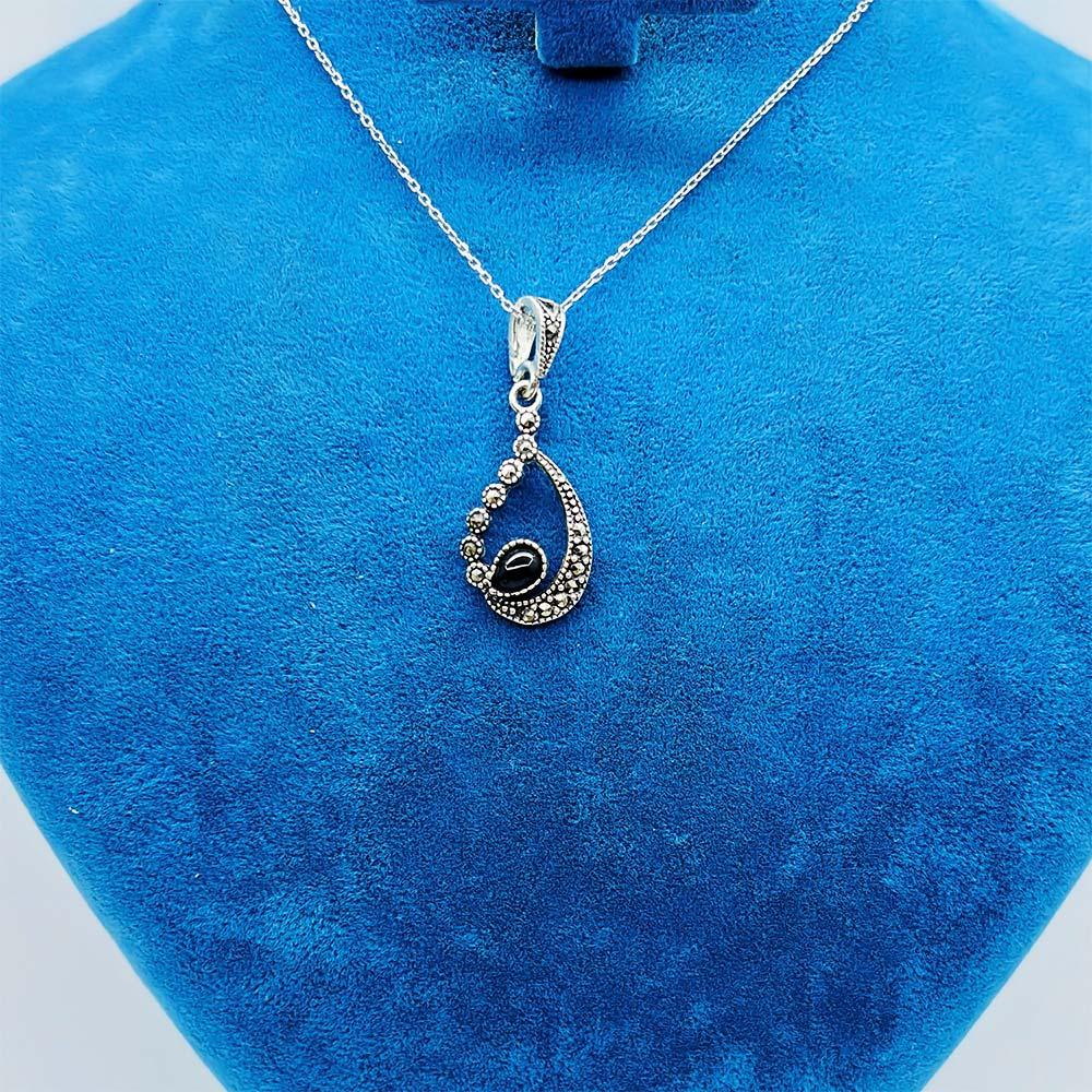 Oltu Stone Crafted 925 K Silver Necklace