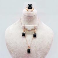 Oltu Taşı İşçilikli 925 Ayar Gümüş Kolye Küpe Yüzük Set