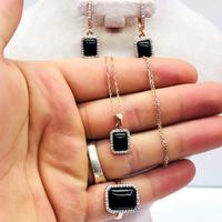 Oltu Taşı İşçilikli 925 Ayar Gümüş Kolye Küpe Yüzük Set