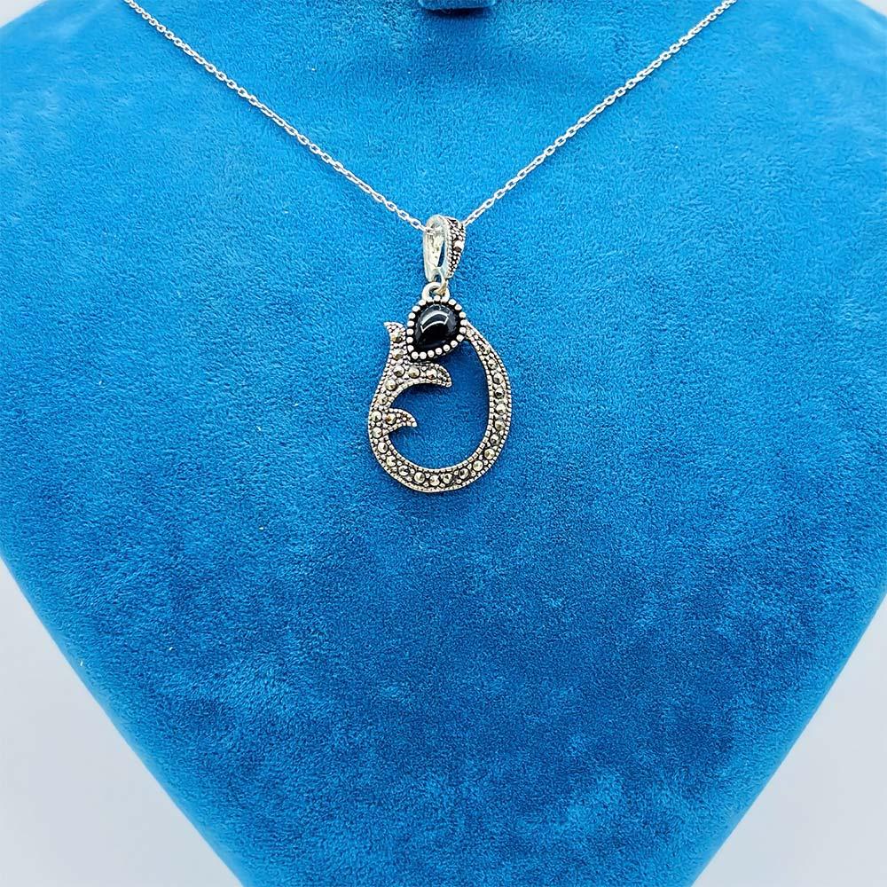 Oltu Stone Design Crafted 925 K Silver Necklace