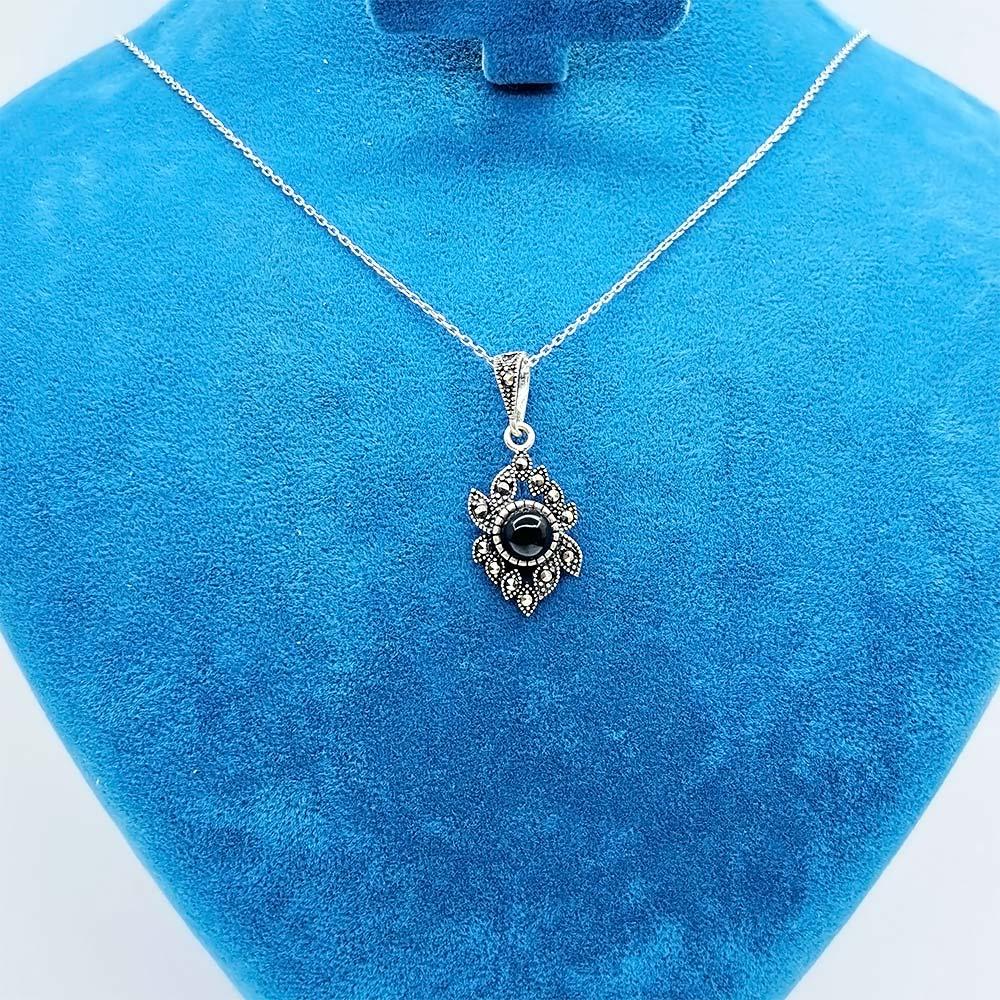 Oltu Stone Design Crafted 925 K Silver Necklace