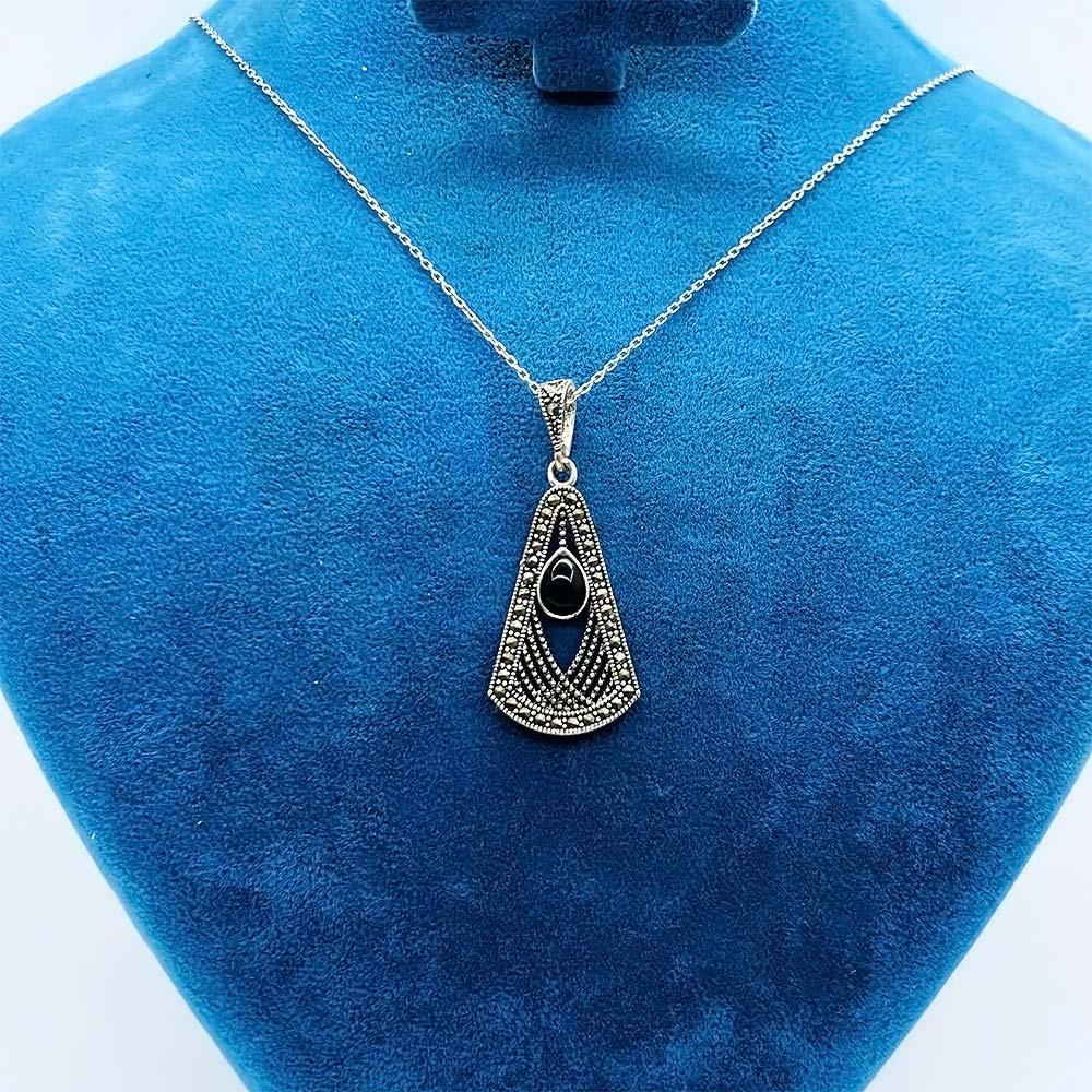 Oltu Stone Design Crafted 925 K Silver Necklace