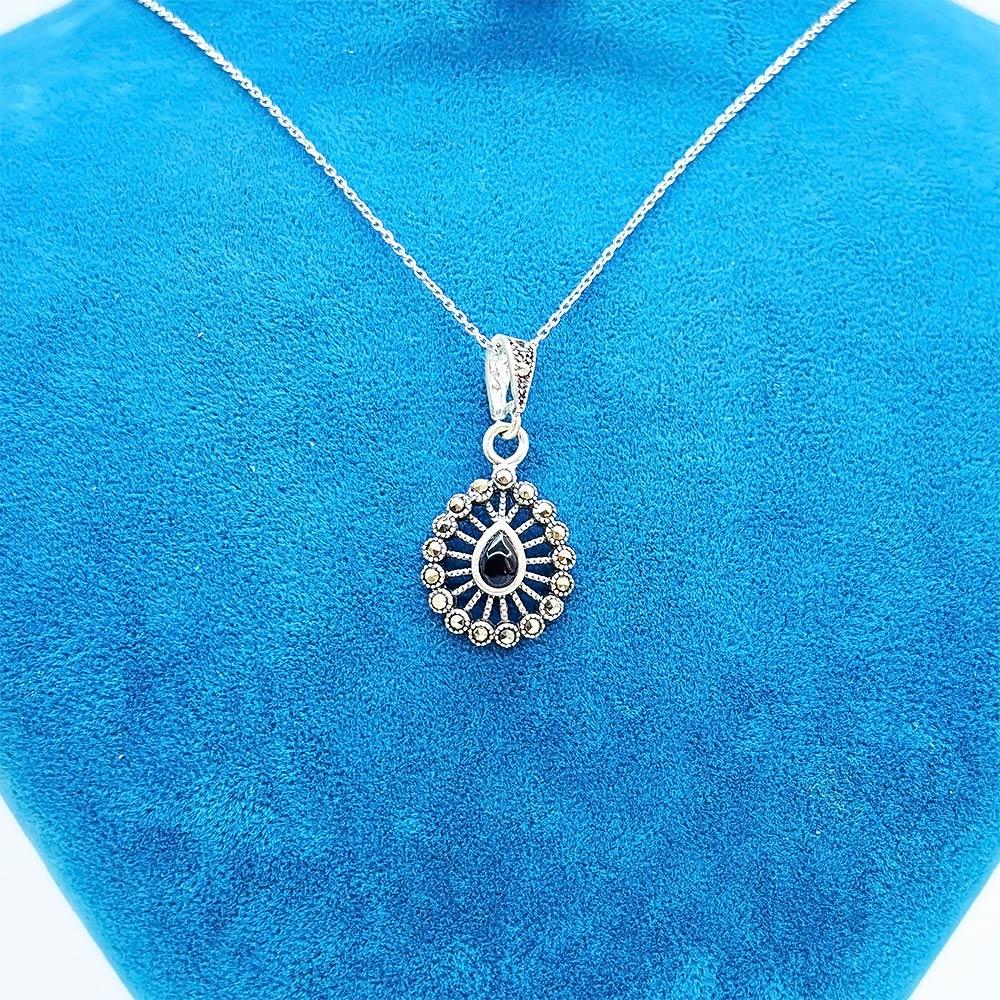 Oltu Stone Design Crafted 925 K Silver Necklace