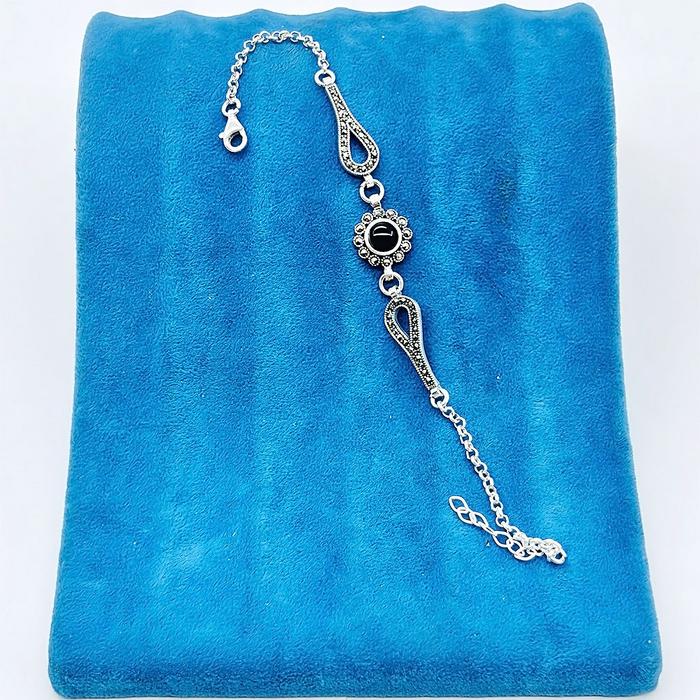 Oltu Taşı ve Zirkon İşçilikli 925 Ayar Gümüş Bileklik