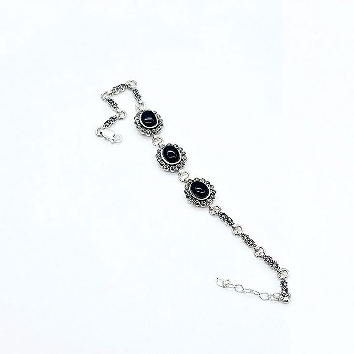 Oltu Taşı ve Zirkon İşçilikli 925 Ayar Gümüş Bileklik