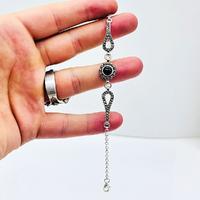 Oltu Taşı ve Zirkon İşçilikli 925 Ayar Gümüş Bileklik