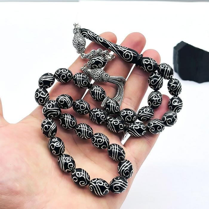 Özel Usta İşçilikli Erzurum Oltu Taşı Tesbih ( 10.5 x 13.5 ) Mm