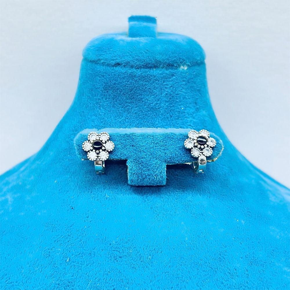 Daisy Zircon & Oltu Stone Design 925 K Silver Earrings