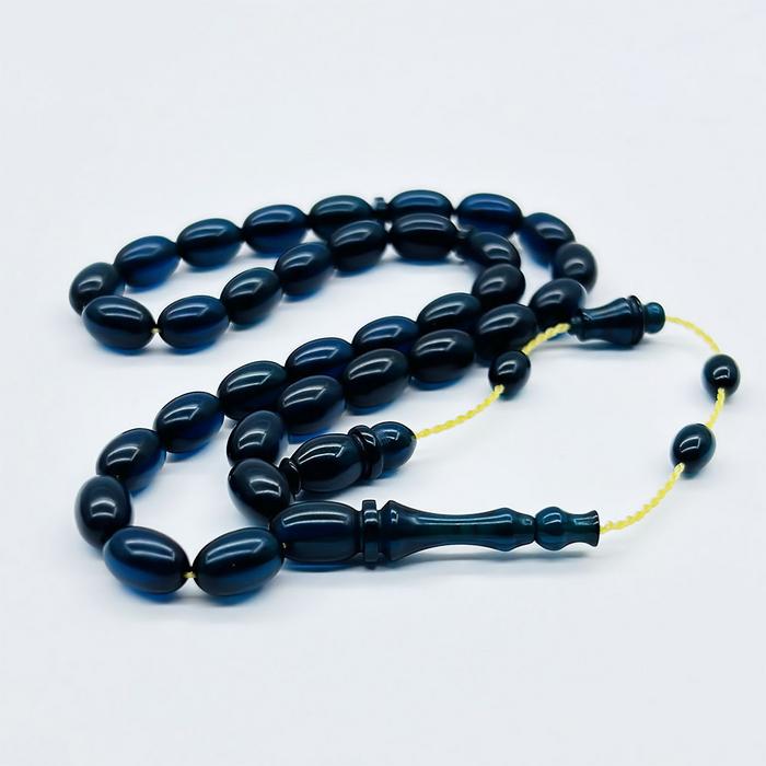 Petrol Mavisi Renkte Sıkma Ateş Kehribar Tesbih