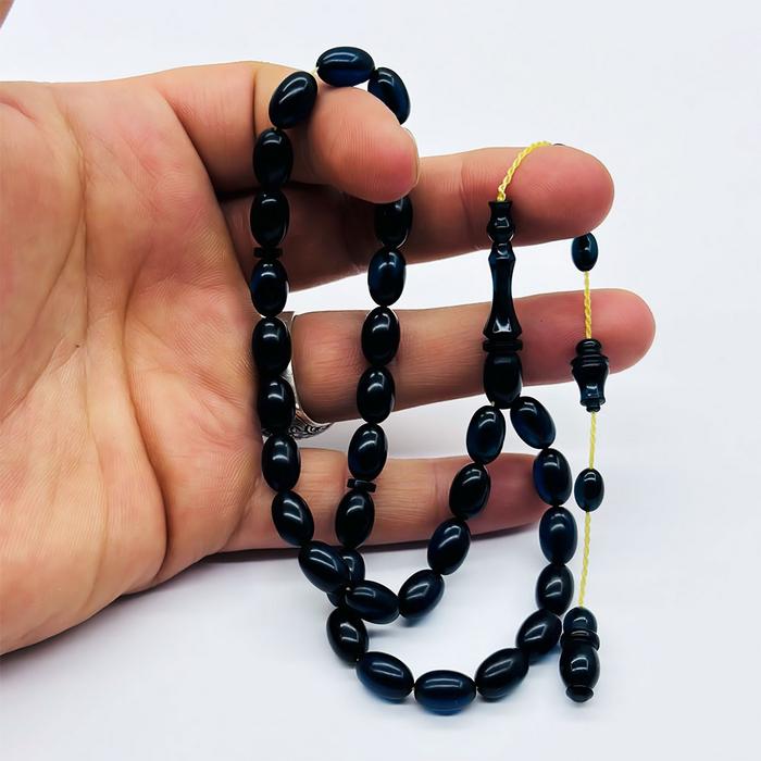 Petrol Mavisi Renkte Sıkma Ateş Kehribar Tesbih