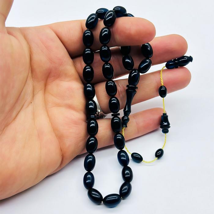 Petrol Mavisi Renkte Sıkma Ateş Kehribar Tesbih