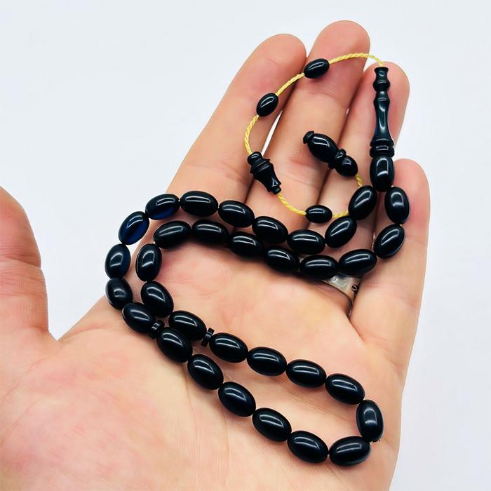 Petrol Mavisi Renkte Sıkma Ateş Kehribar Tesbih