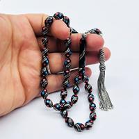 Renkli Çeşmi Bülbül İşlemeli Erzurum Oltu Taşı Tesbih