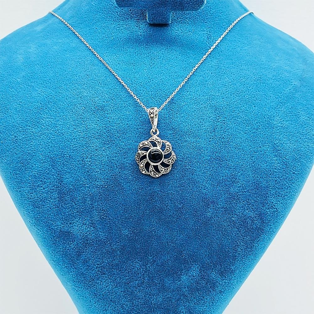 Rüzgar Rose Oltu Stone Crafted 925 K Silver Necklace