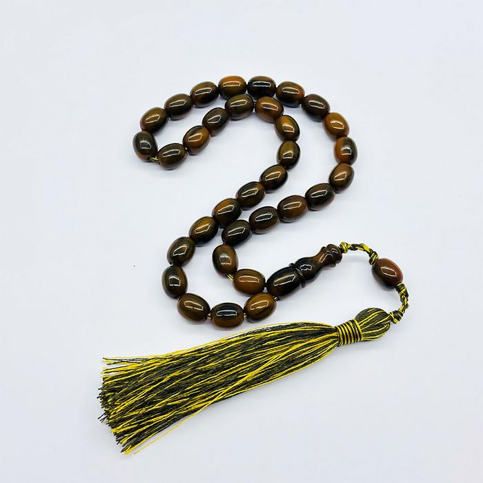 Saçak Püsküllü Koyu Yeşil Renkte Sıkma Ateş Kehribar Tesbih