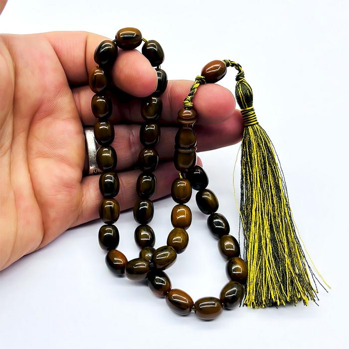 Saçak Püsküllü Koyu Yeşil Renkte Sıkma Ateş Kehribar Tesbih