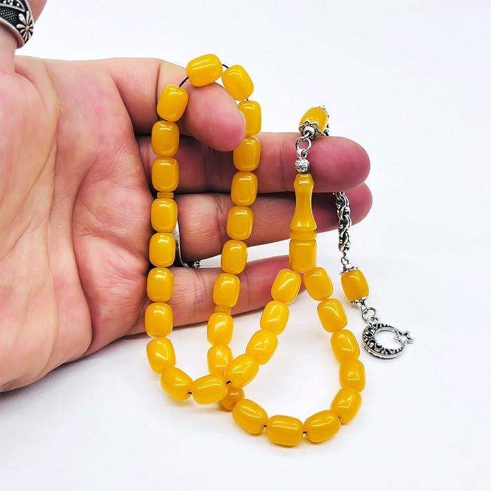 Sarı Tonda Kapsül Kesim Sıkma Ateş Kehribar Tesbih