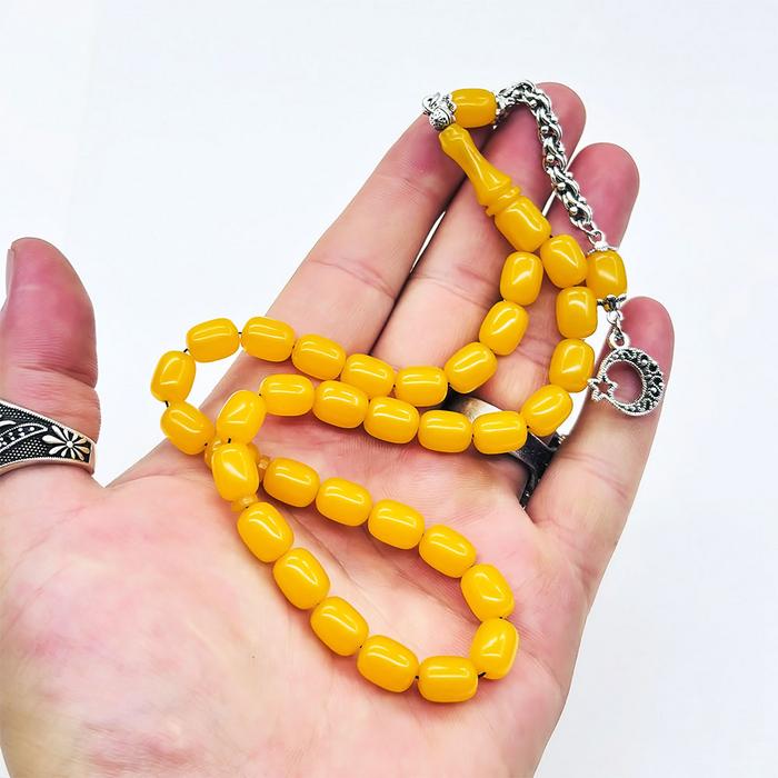 Sarı Tonda Kapsül Kesim Sıkma Ateş Kehribar Tesbih