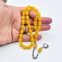 Sarı Tonda Kapsül Kesim Sıkma Ateş Kehribar Tesbih