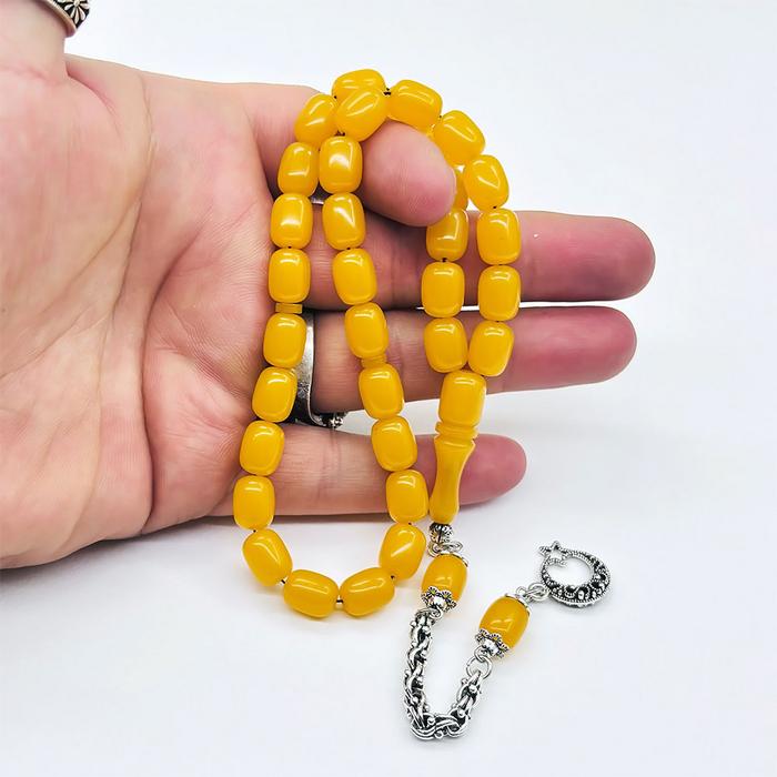 Sarı Tonda Kapsül Kesim Sıkma Ateş Kehribar Tesbih