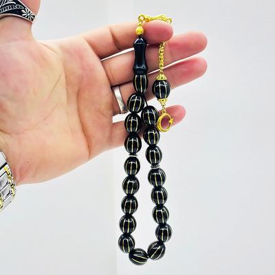 Sarı Yaldız İşlemeli Efe Maskot Gürcistan Oltu Taşı Tesbih