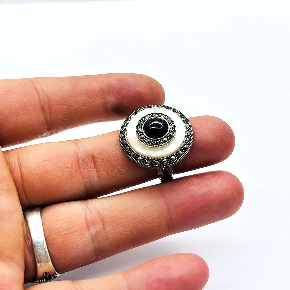 Mother-of-Pearl Oltu Stone Crafted 925 K Silver Ring