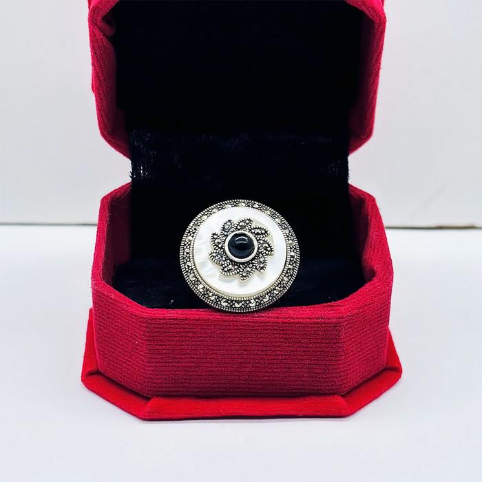 Sedef Oltu Taşı İşçilikli 925 Ayar Gümüş Yüzük