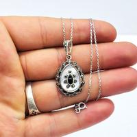 Sedef ve Oltu Taşı İşçilikli 925 Ayar Gümüş Kolye