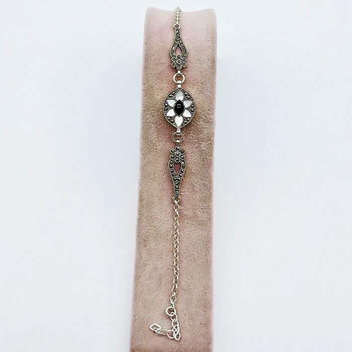 Sedef ve Oltu Taşı İşçilikli 925 Ayar Gümüş Bileklik