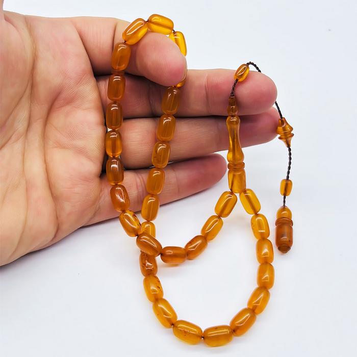 Şeffaf Parçacıklı Sıkma Ateş Kehribar Tesbih