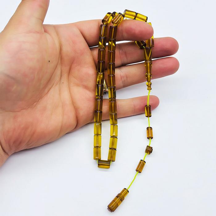 Şeffaf Sarı Renkte Kesme Model Sıkma Ateş Kehribar Tesbih