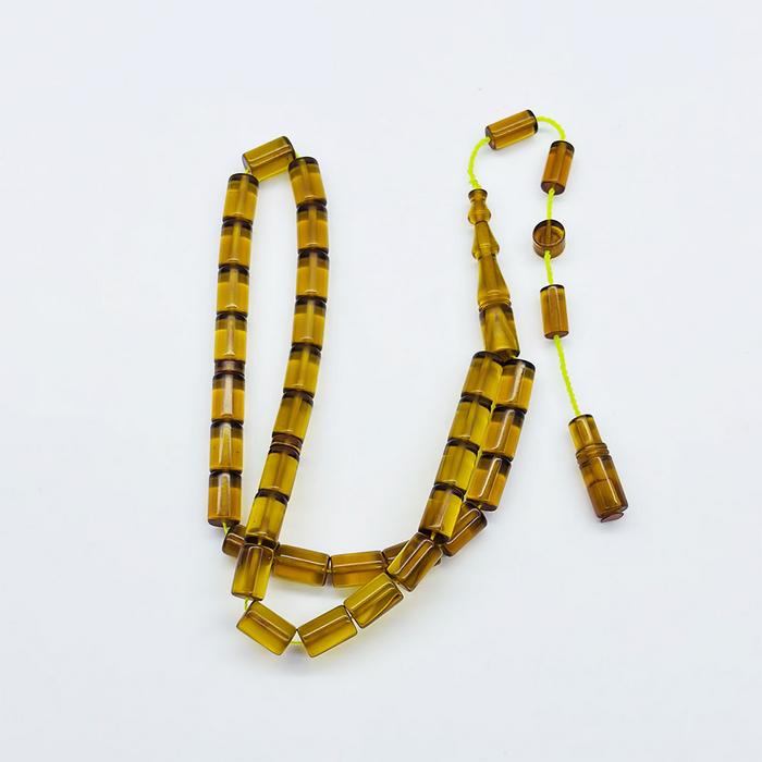 Şeffaf Sarı Renkte Kesme Model Sıkma Ateş Kehribar Tesbih