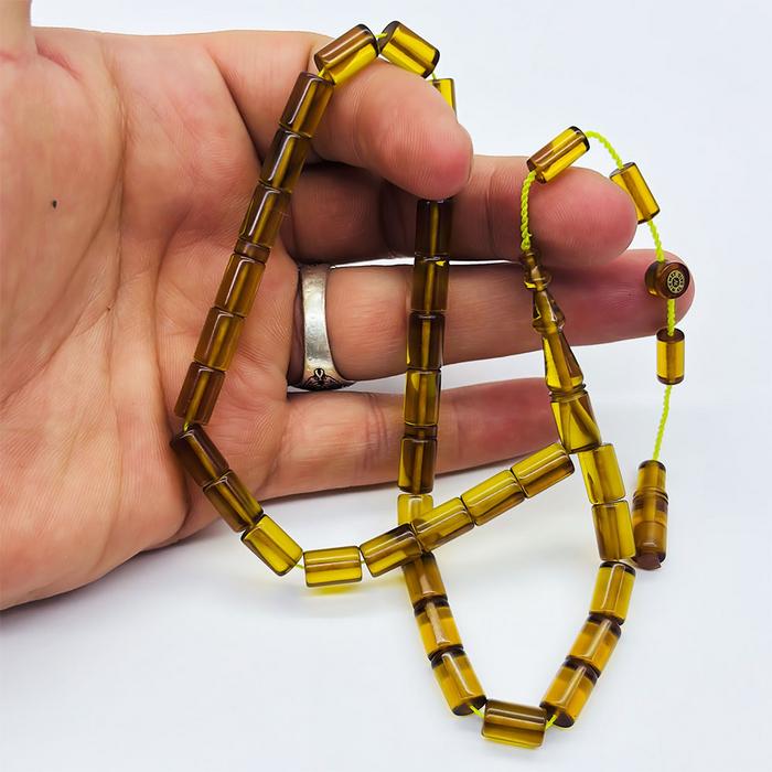 Şeffaf Sarı Renkte Kesme Model Sıkma Ateş Kehribar Tesbih