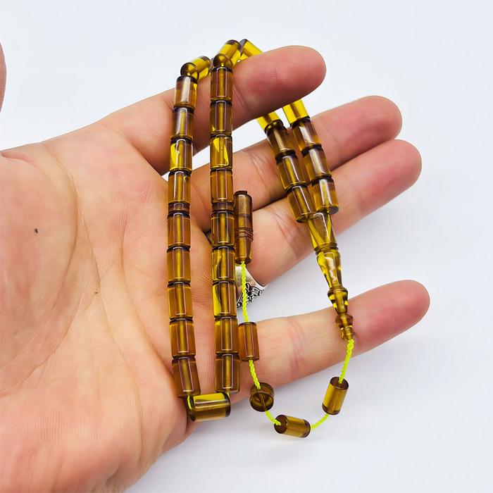 Şeffaf Sarı Renkte Kesme Model Sıkma Ateş Kehribar Tesbih