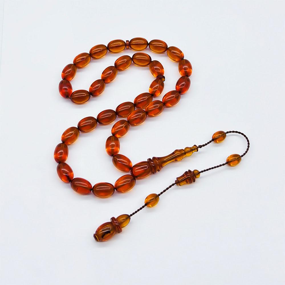 Clear Orange Renkte Pressed Fire Amber Prayer Beads