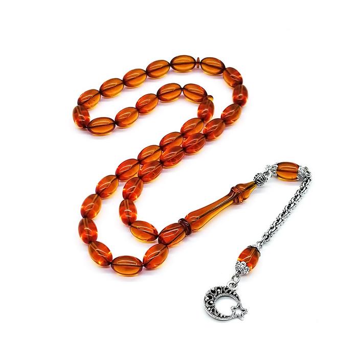 Şeffaf Turuncu Renkte Sıkma Ateş Kehribar Tesbih