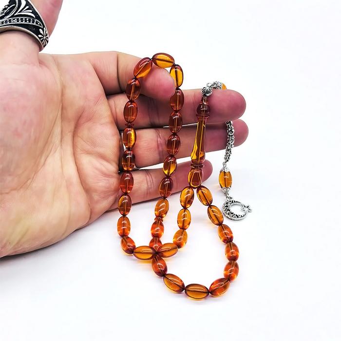 Şeffaf Turuncu Renkte Sıkma Ateş Kehribar Tesbih