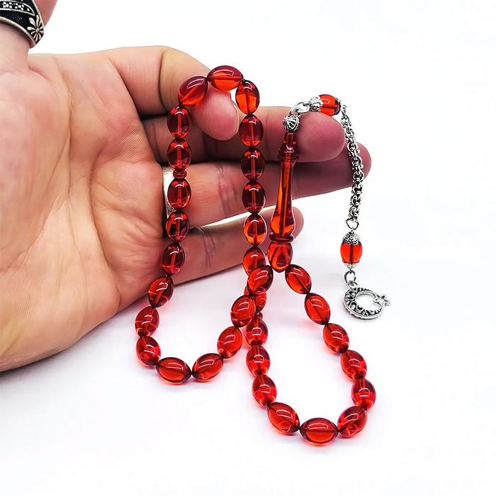 Şeffaf Turuncu Renkte Sıkma Ateş Kehribar Tesbih