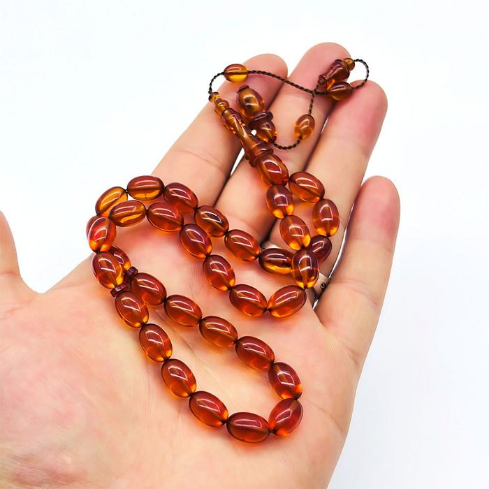 Şeffaf Turuncu Renkte Sıkma Ateş Kehribar Tesbih