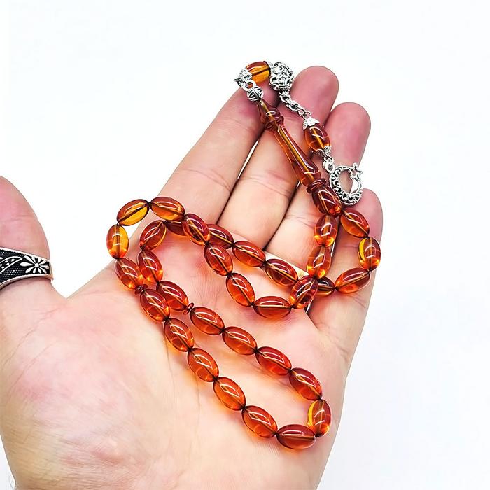 Şeffaf Turuncu Renkte Sıkma Ateş Kehribar Tesbih