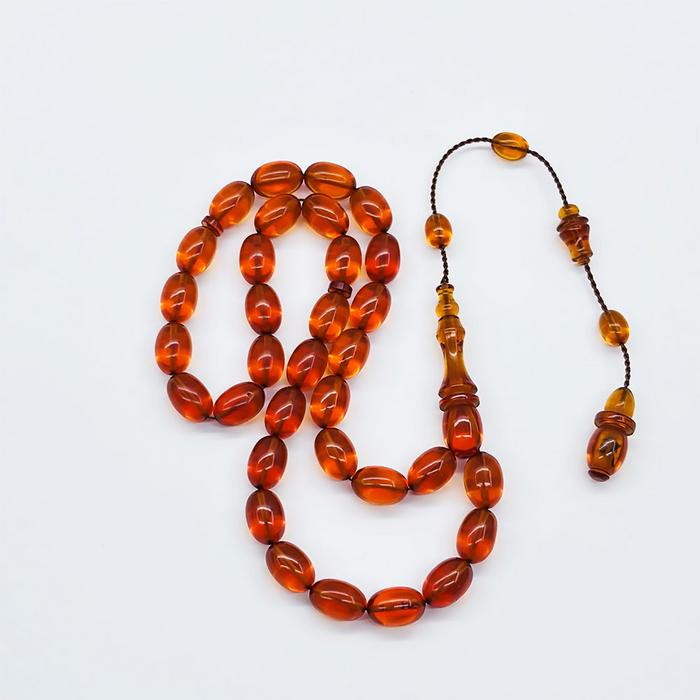 Şeffaf Turuncu Renkte Sıkma Ateş Kehribar Tesbih