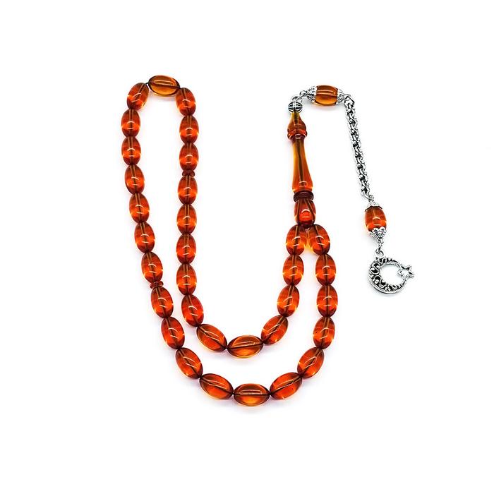 Şeffaf Turuncu Renkte Sıkma Ateş Kehribar Tesbih