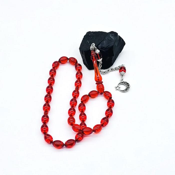 Şeffaf Turuncu Renkte Sıkma Ateş Kehribar Tesbih