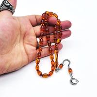 Şeffaf Turuncu Renkte Sıkma Ateş Kehribar Tesbih